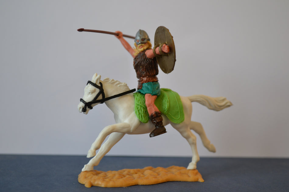 Timpo Mounted Viking with Lime Green Saddle and Sutton Hoo Helmet RARE