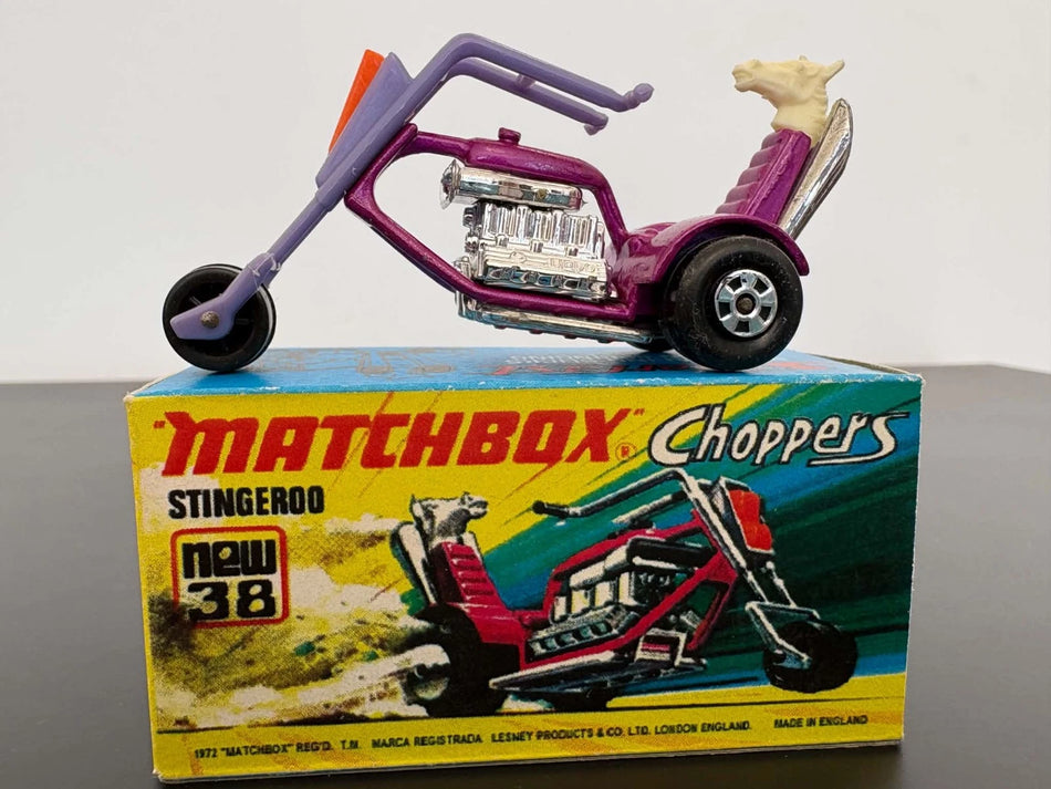 Matchbox Lesney Superfast 71 Stingeroo Chopper chrome engine in repro box