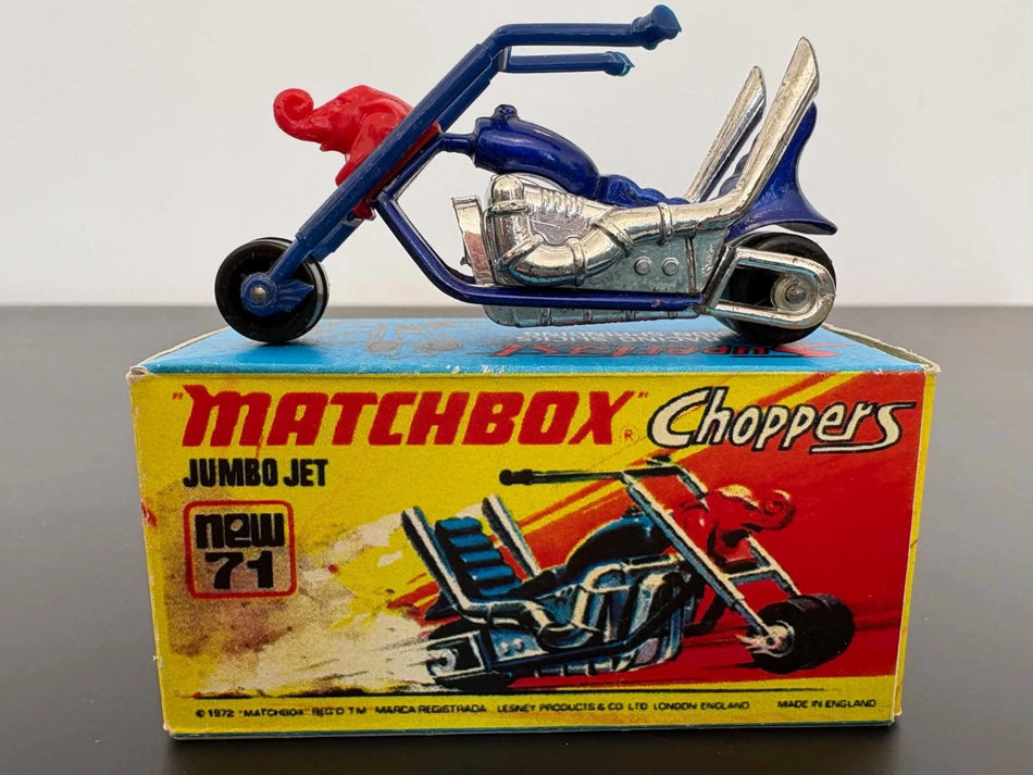Matchbox Lesney Superfast 71 Jumbo Jet Chopper navy blue, chrome engine boxed